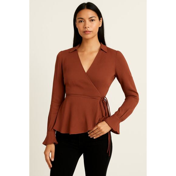 J. Crew Tops - NEW NWT J.Crew Drapey Crepe Long Sleeve Wrap Top Clay Tile Size 4